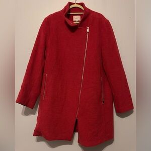 LOFT Hot Pink Wool Blend Asymmetrical Moto Coat | Size XL